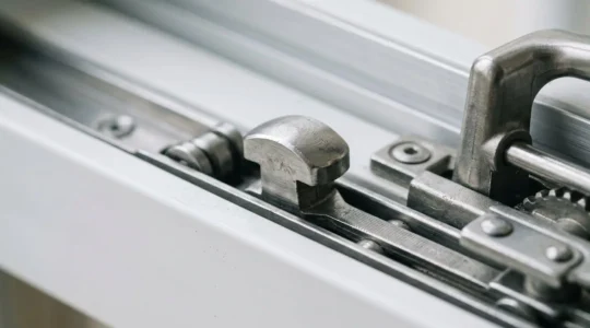 Mécanisme de crémone moderne multipoint installé sur une fenêtre contemporaine