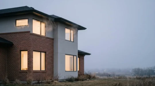 Vue thermographique d'une maison montrant les déperditions de chaleur à travers les différentes parois