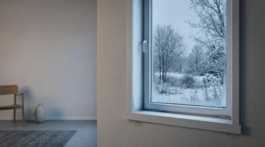 Gros plan sur une fenêtre avec des signes de déperdition thermique en hiver
