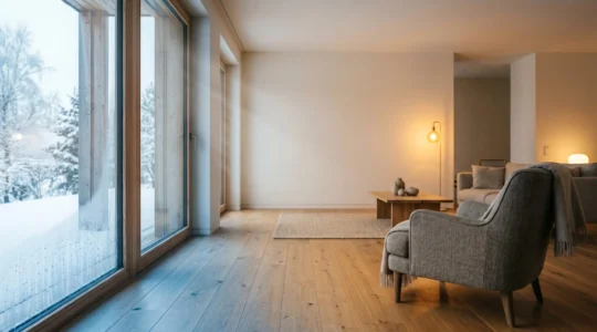 Contraste thermique entre une fenêtre froide et l'intérieur chaleureux d'une pièce illustrant les déperditions de chaleur