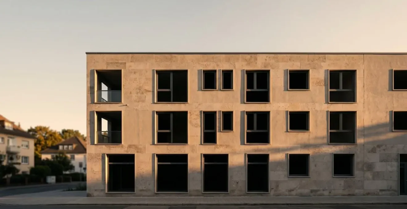 Façade architecturale élégante avec fenêtres structurant la composition visuelle