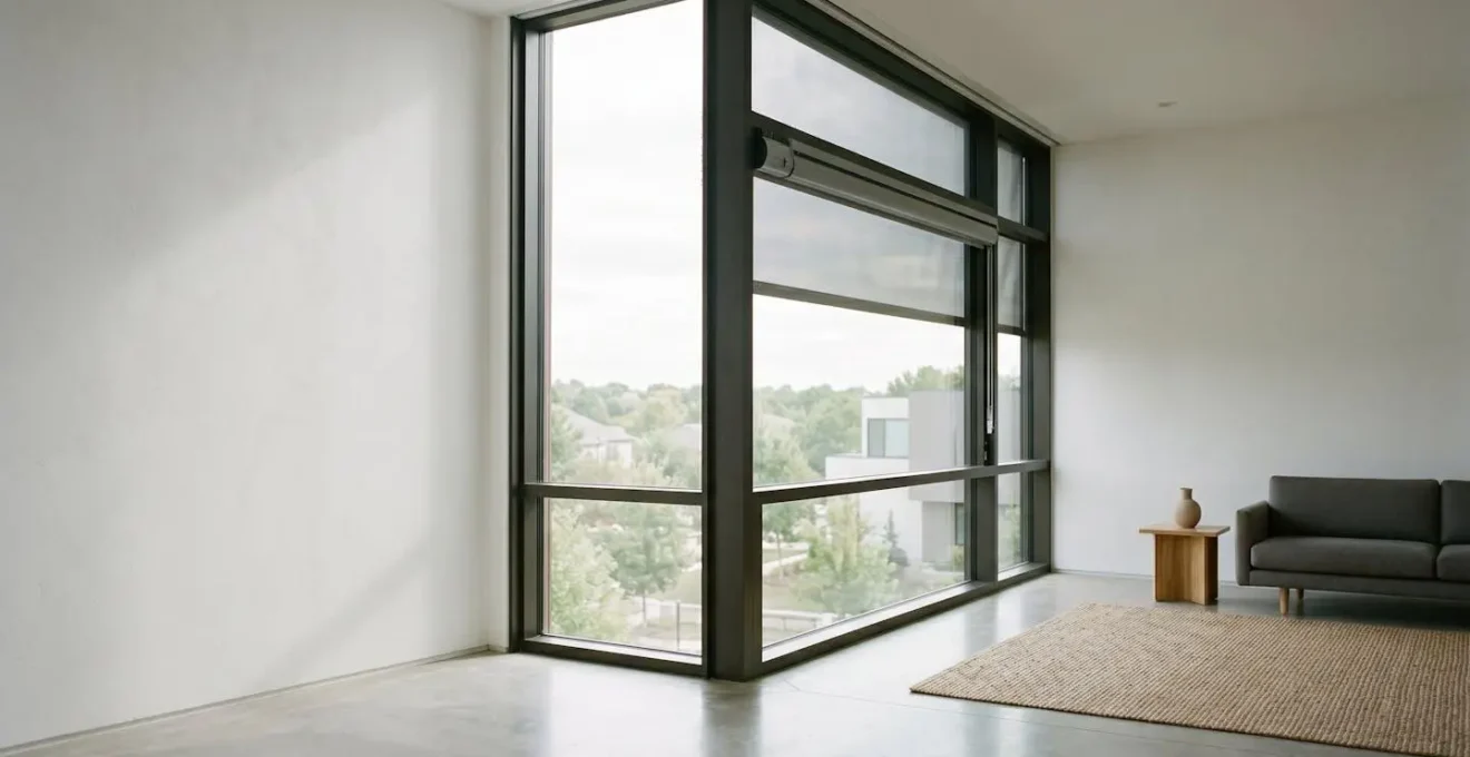 Fenêtre moderne équipée de motorisation connectée dans un intérieur contemporain