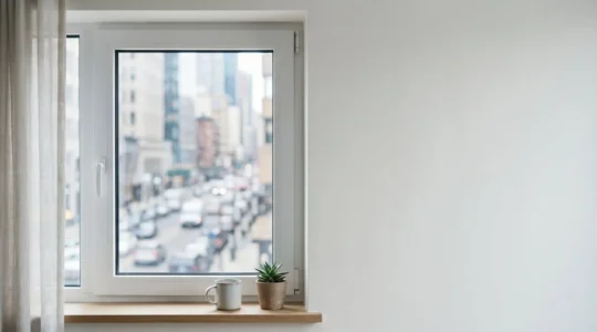 Fenêtre moderne avec double vitrage acoustique dans un environnement urbain paisible