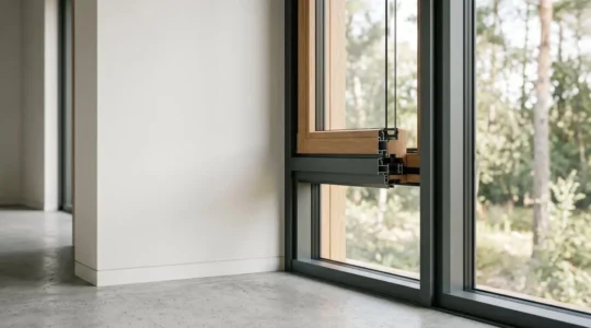 Fenêtre contemporaine à double vitrage performant avec détails de menuiserie PVC haute efficacité énergétique