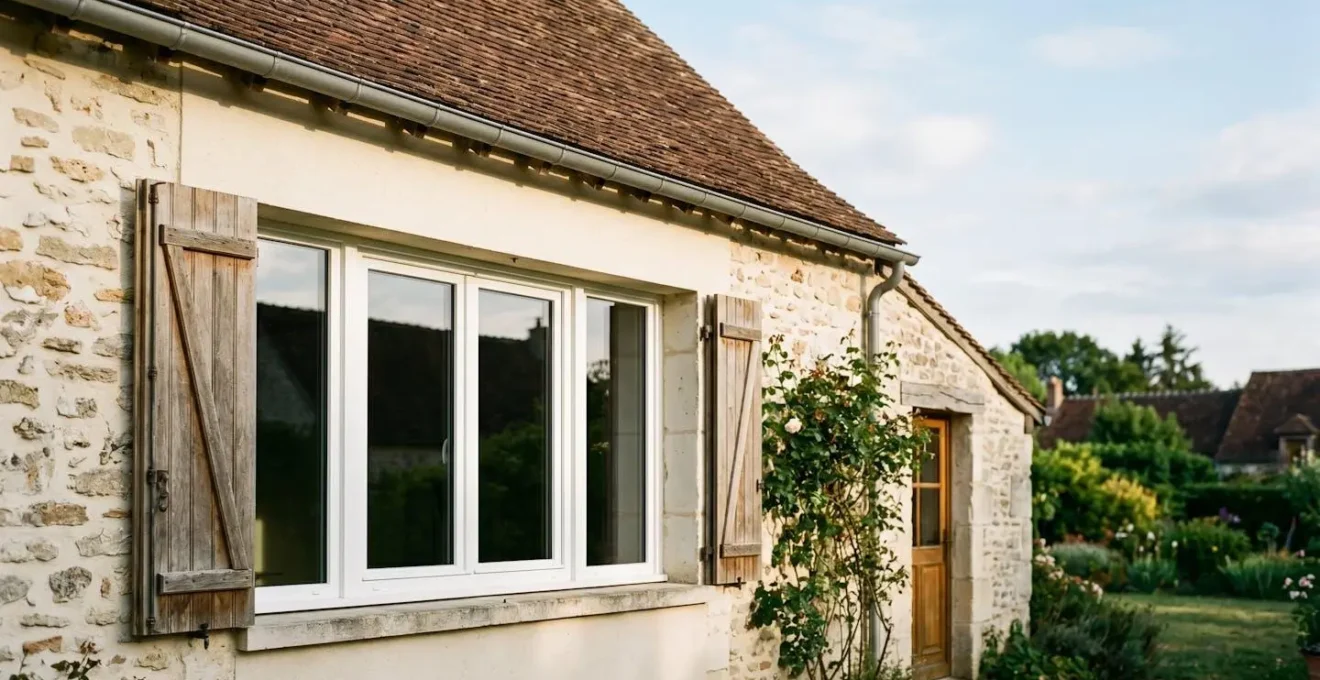 Fenêtre PVC blanche installée dans une maison rénovée typique française