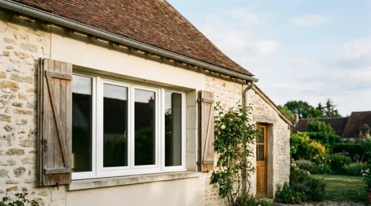Fenêtre PVC blanche installée dans une maison rénovée typique française