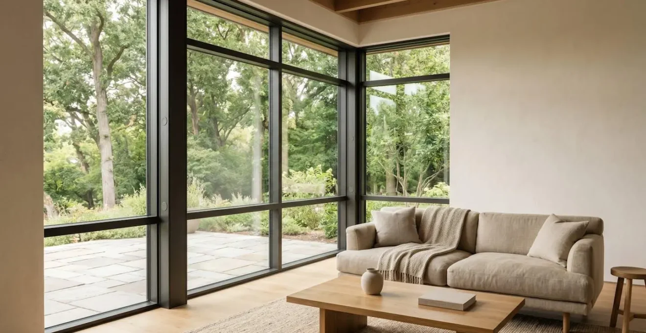 Fenêtre intelligente dans un intérieur moderne avec capteurs et automatismes intégrés