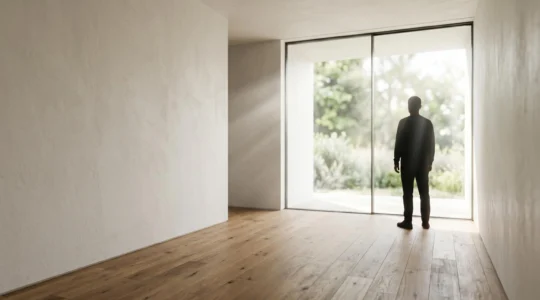 Fenêtre moderne diffusant la lumière naturelle dans un intérieur contemporain avec une atmosphère apaisante