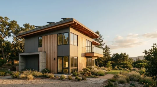 Vue d'ensemble d'une maison en cours de rénovation énergétique avec matériaux d'isolation et équipements modernes