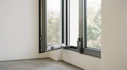 Système de verrouillage multipoints moderne sur fenêtre sécurisée montrant les points de fermeture répartis