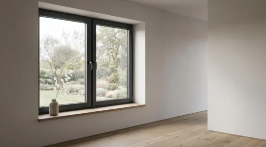 Fenêtre moderne sécurisée avec verrou connecté dans un intérieur contemporain