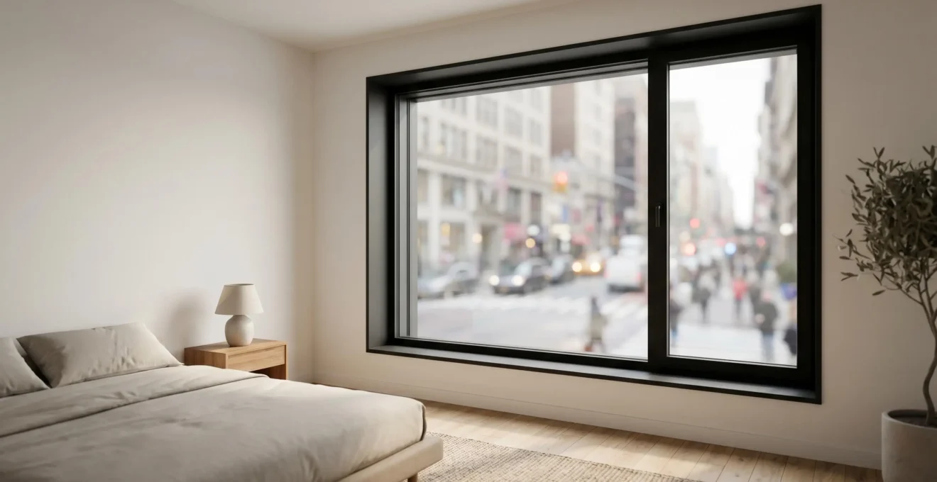 Fenêtre moderne avec double vitrage acoustique dans un environnement urbain calme