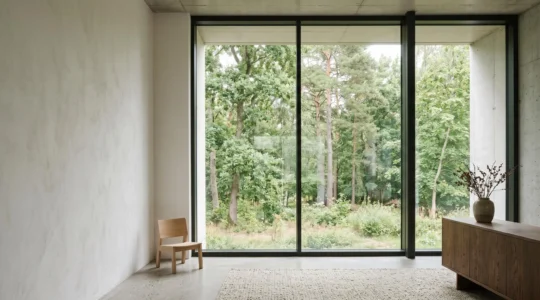 Fenêtre moderne avec vitrage de sécurité feuilleté résistant aux effractions dans une maison contemporaine